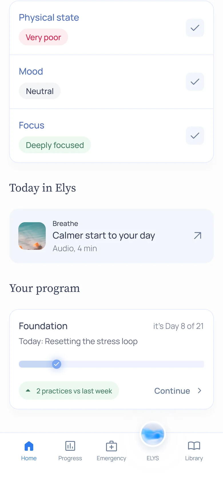 Elys check-ins and the 21-day program